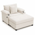 Poltrona con Pouf in Tessuto Crema con Portabicchieri