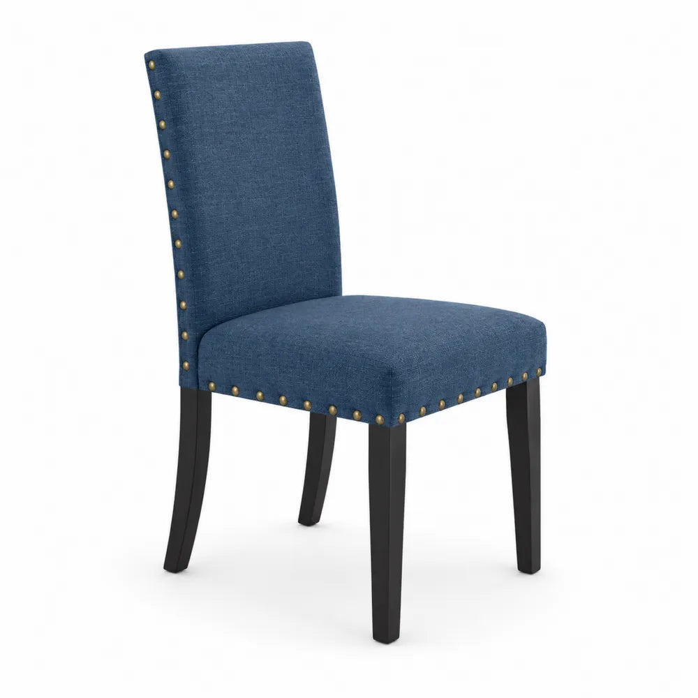 Sedia da Pranzo in Tessuto Blu con Gambe in Legno