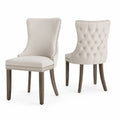 Set di 2 Sedie con Gambe in Legno e Rivestimento in Similpelle Crema