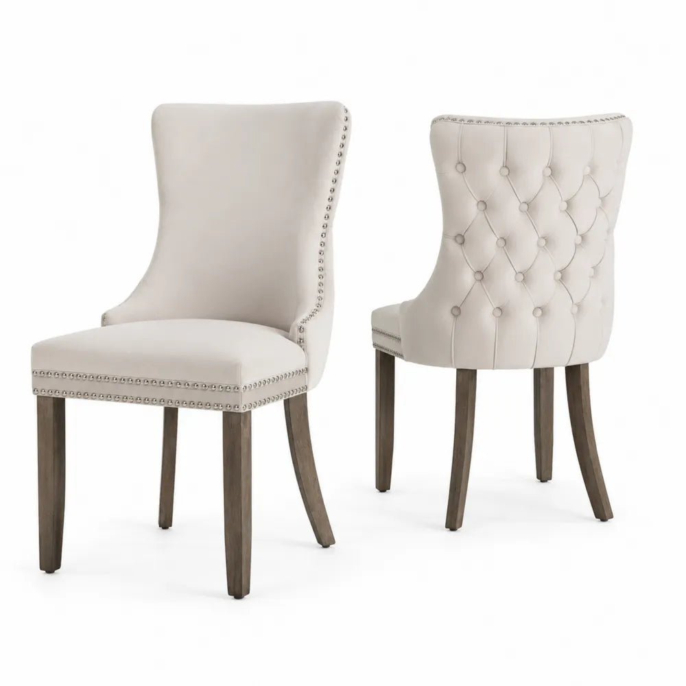 Set di 2 Sedie con Gambe in Legno e Rivestimento in Similpelle Crema