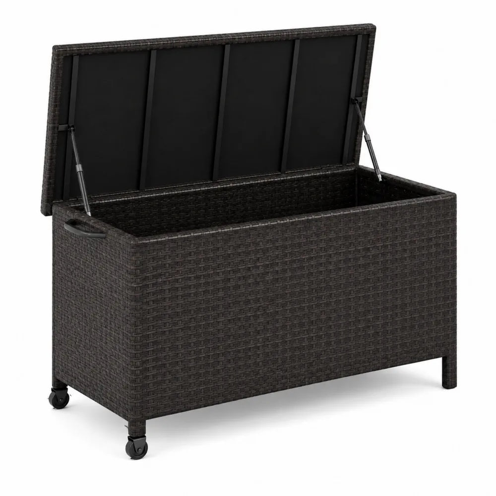 Contenitore in Rattan con Ruote Nero 120x50x60 cm