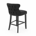 Sgabello in Velluto Nero con Gambe in Legno