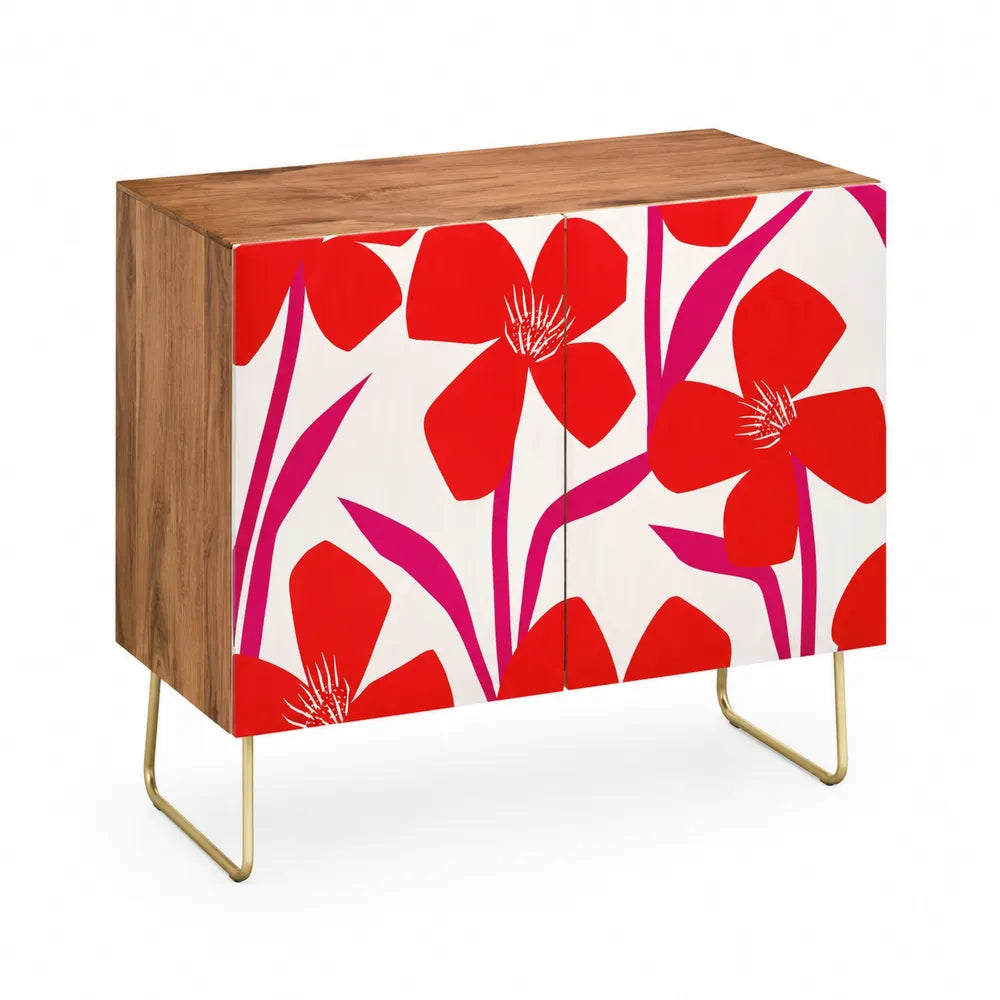 Credenza in legno con ante floreali