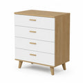 Cassettiera in legno di quercia e MDF con cassetti bianchi