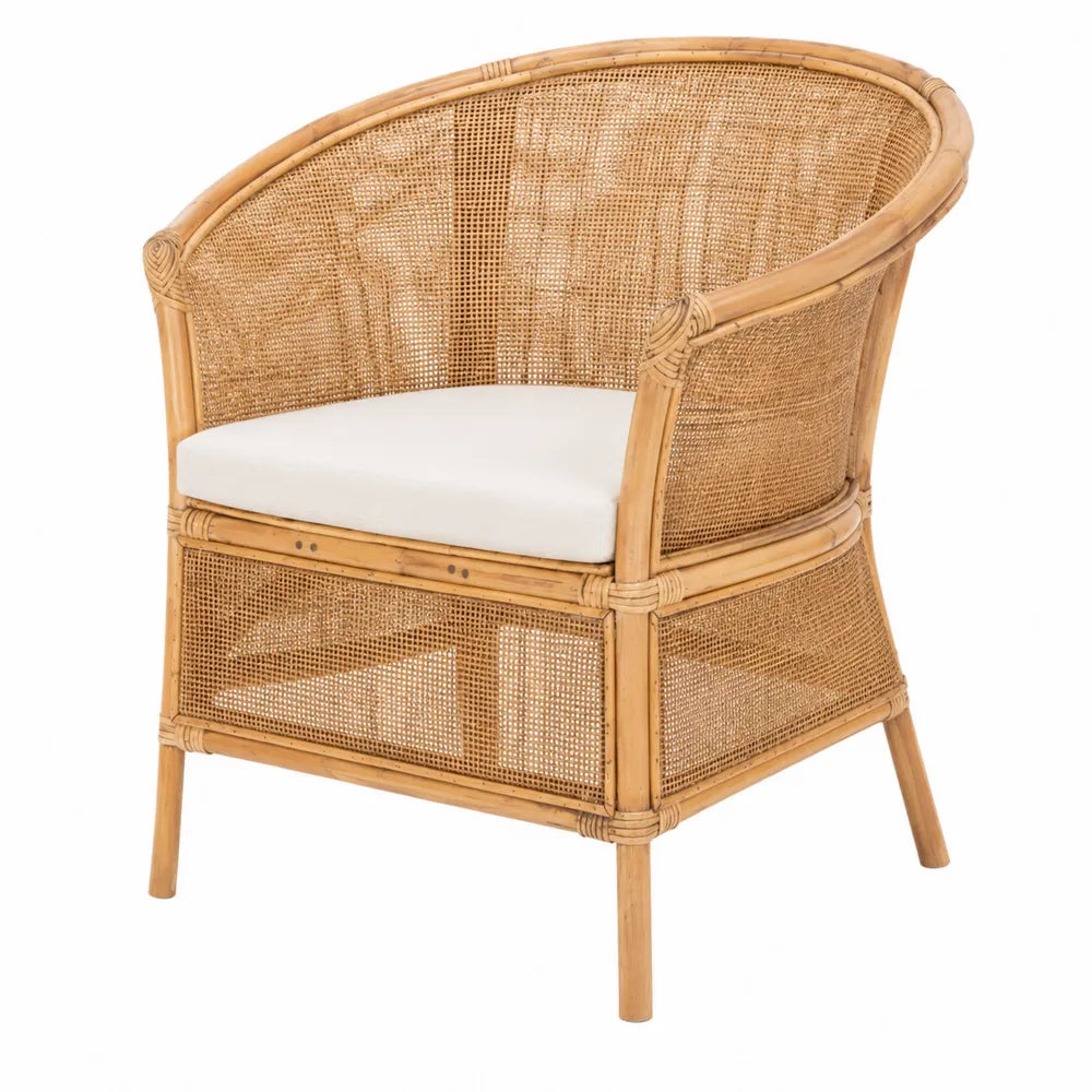 Poltrona in Rattan con Cuscino Bianco