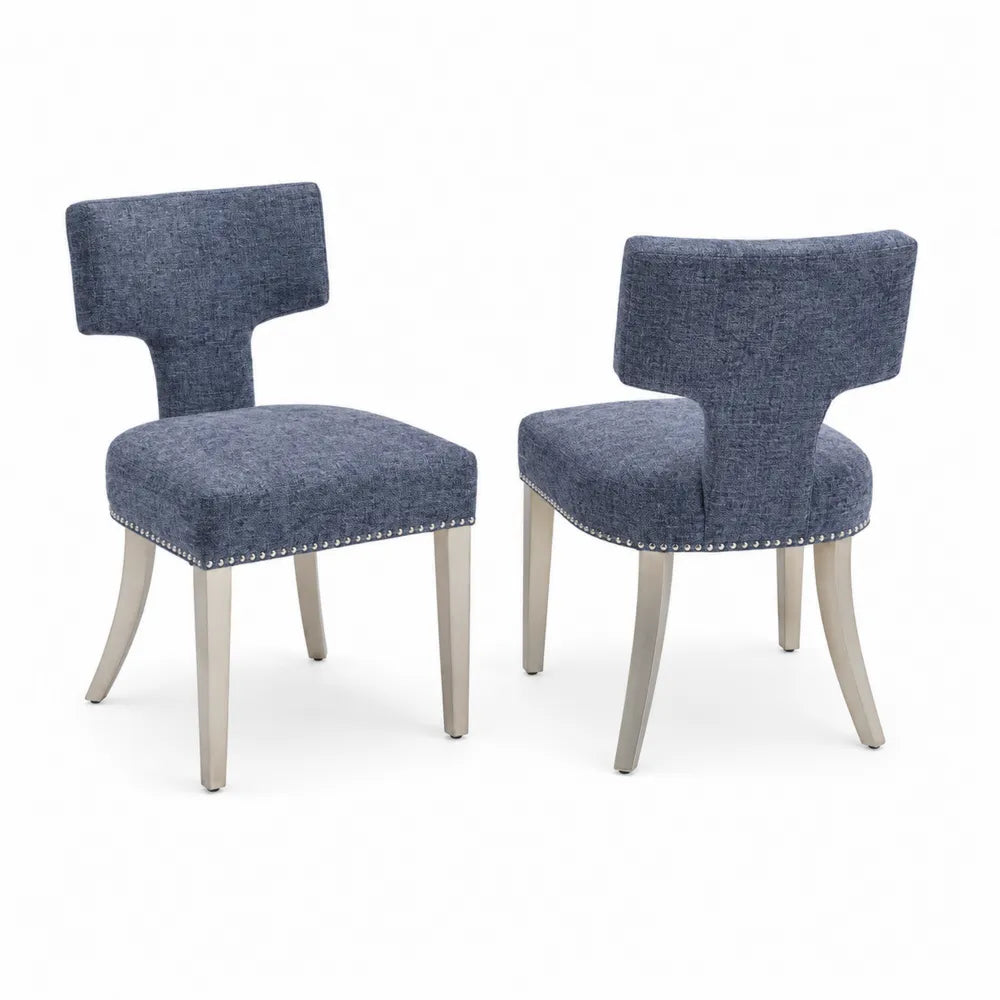 Set di 2 Sedie in Tessuto Blu con Gambe in Legno